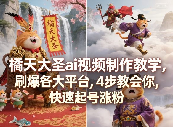 橘天大圣ai视频制作教学，刷爆各大平台，4步教会你，快速起号涨粉-然百捷网络科技