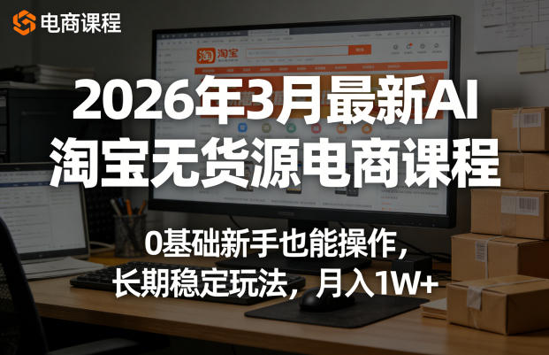 2026年3月最新AI淘宝无货源电商课程，0基础新手也能操作，长期稳定玩法，月入1W+-然百捷网络科技