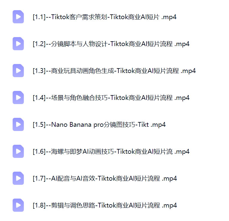 然百捷网络科技TikTok商业短片课程目录 教学下载 网赚教程资源